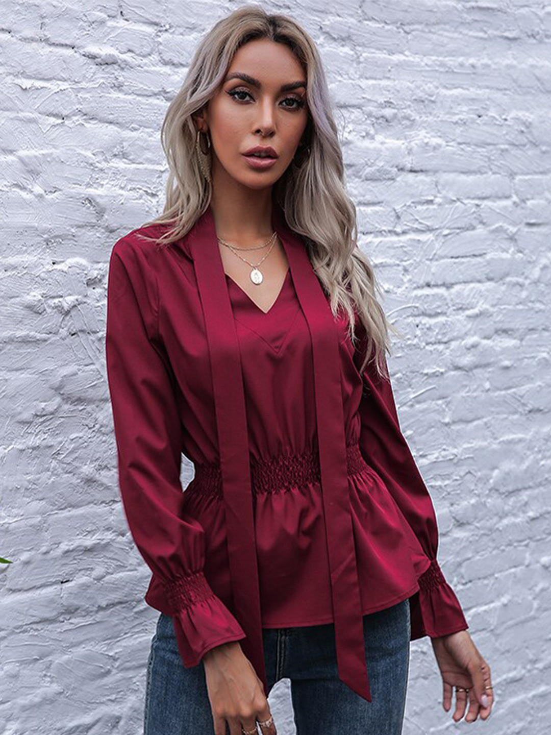 

StyleCast Red Tie Up Neck Peplum Top
