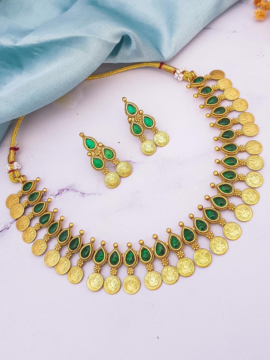 

GRIIHAM Gold-Plated AD Stone Studded Jewellery Set, Green