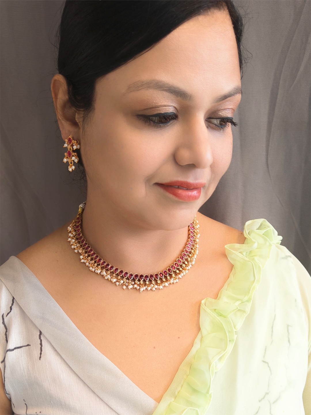 

GRIIHAM Gold Plated American Diamond Studded Jewellery Set