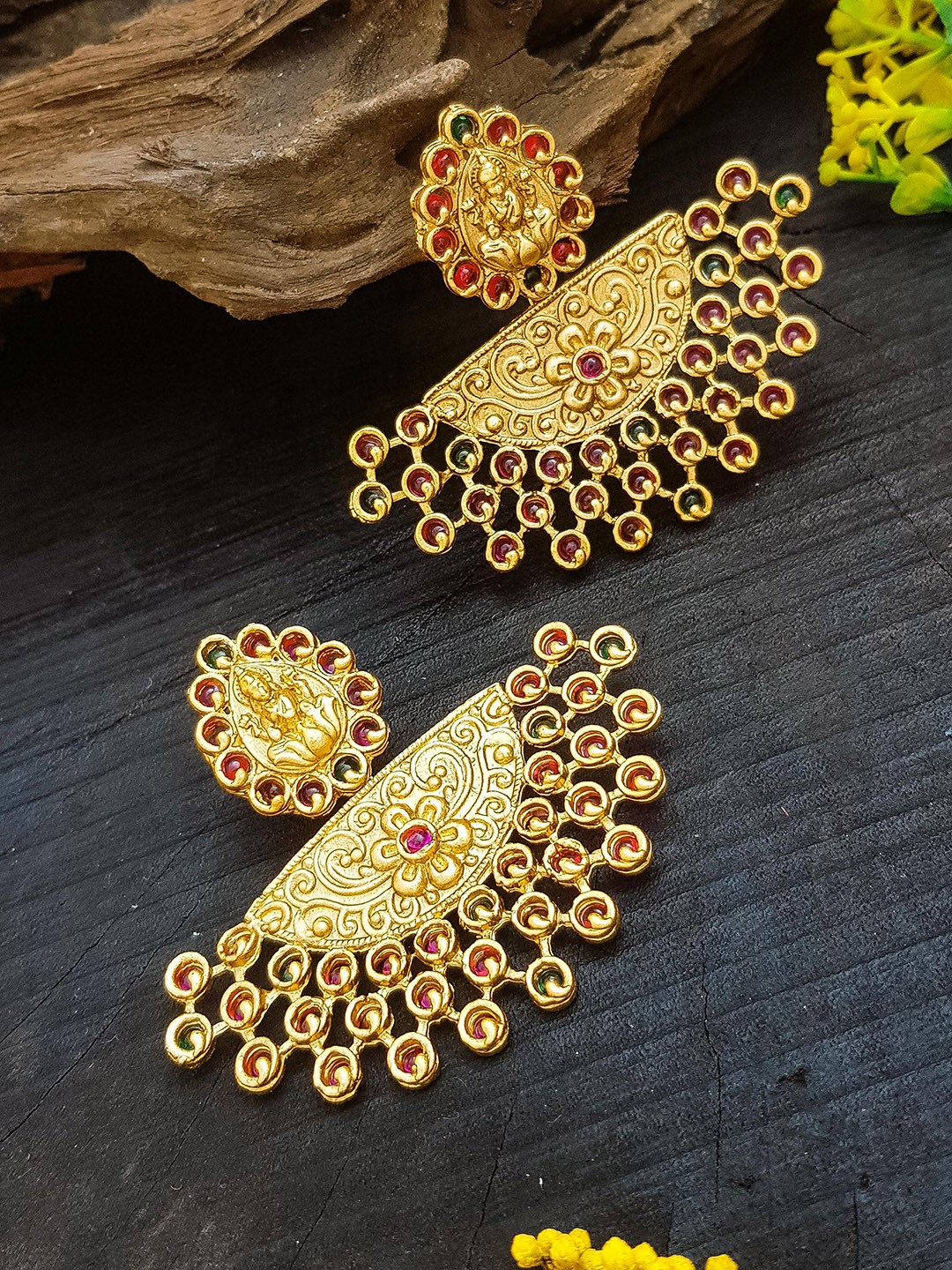 

GRIIHAM Gold-Plated Contemporary Temple Drop Earrings