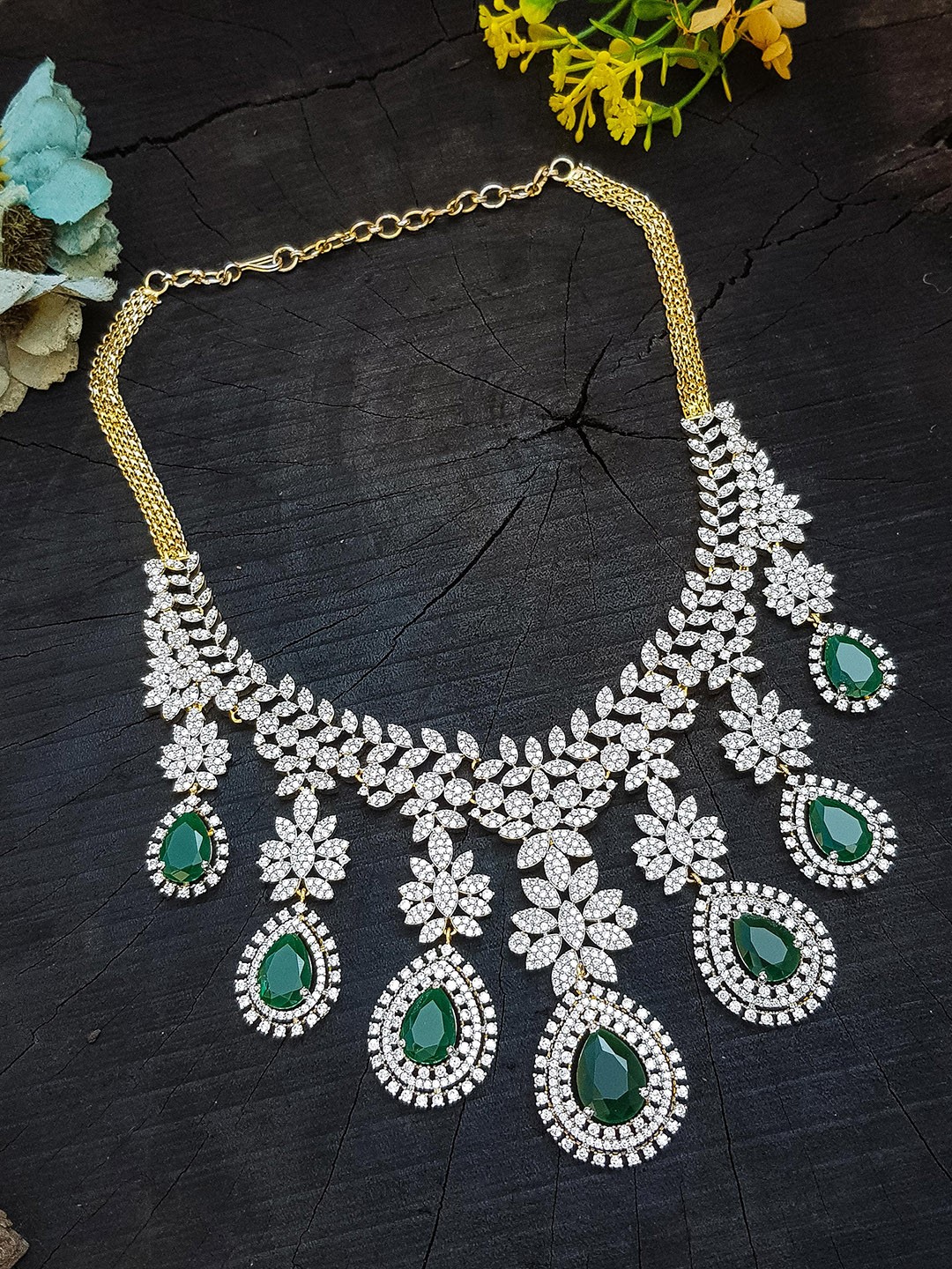 

GRIIHAM Gold-Plated CZ Stone Studded Brass Jewellery Set