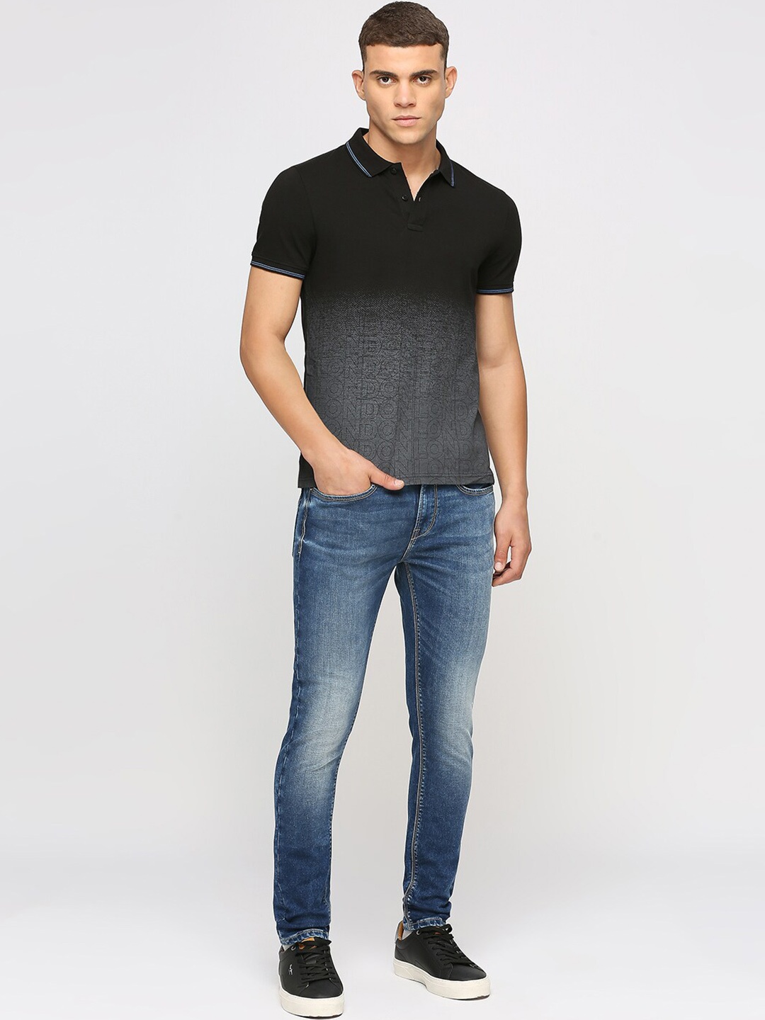 

Pepe Jeans Ombre Colourblocked Polo Collar T-Shirt, Black