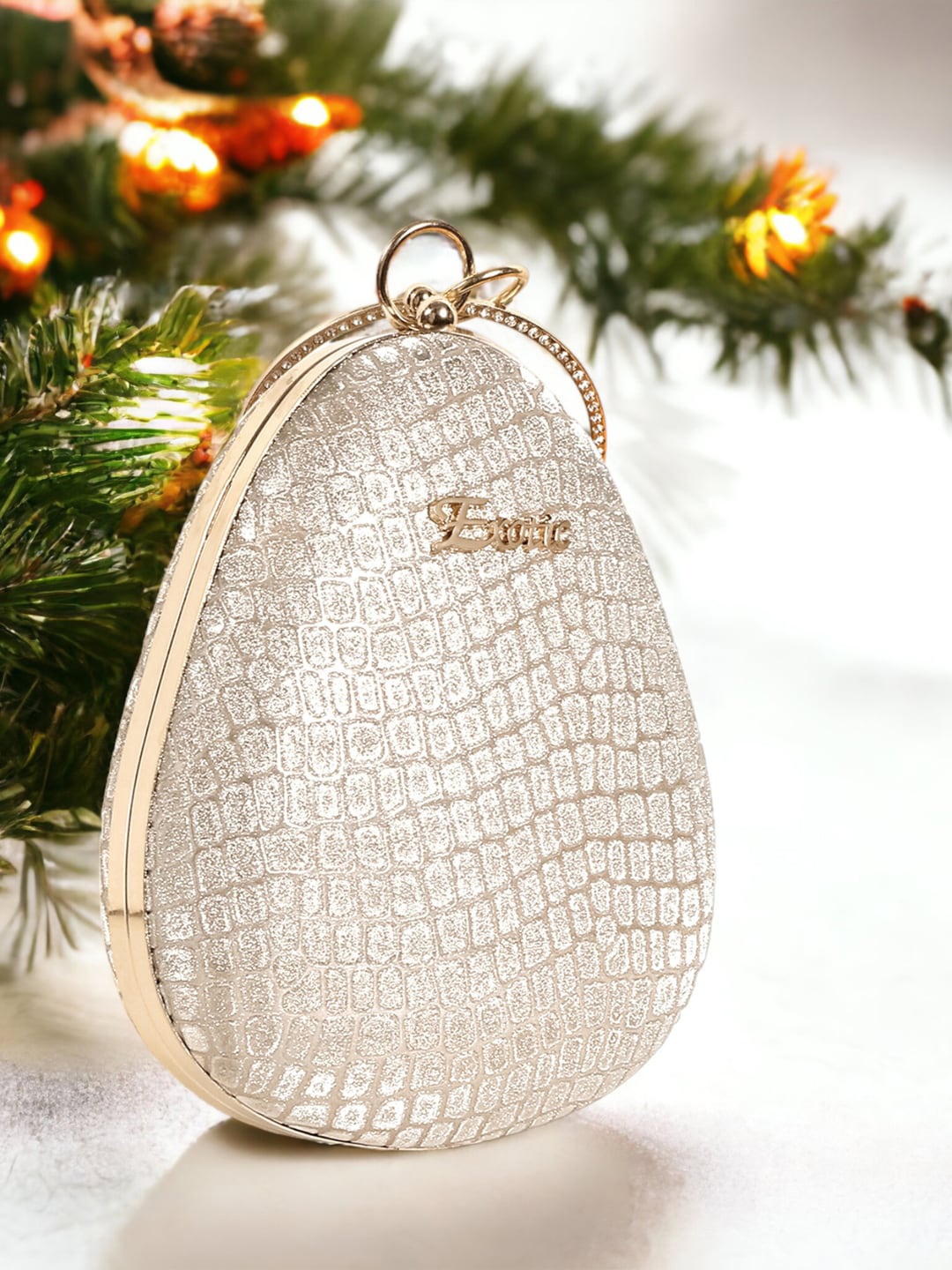 

Exotic Textured Embellished Box Clutch, Silver