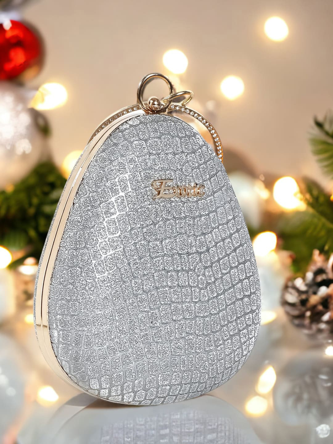 

Exotic Embellished Box Clutch, Silver