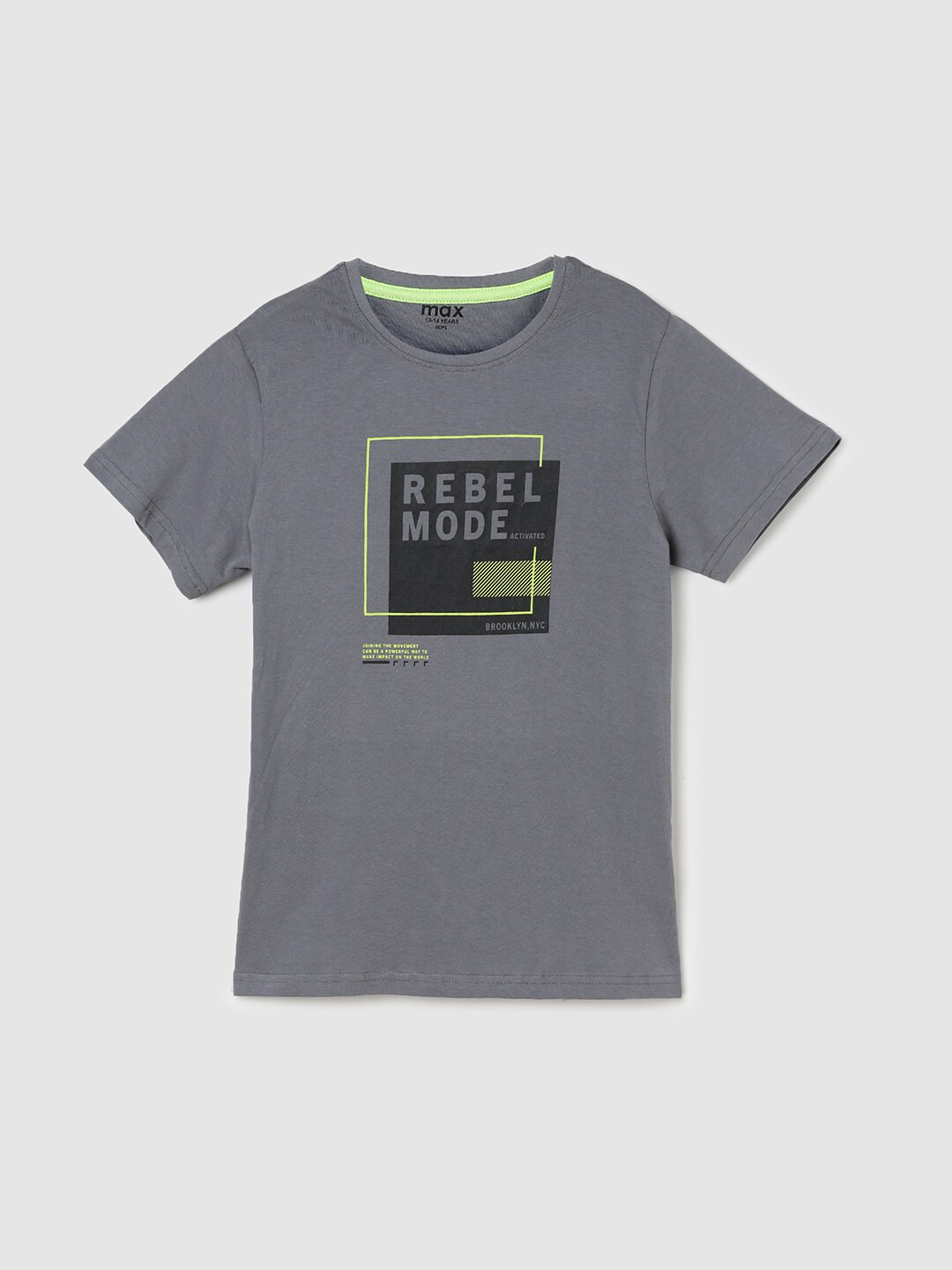 

max Boys Typography Printed Cotton T-shirt, Grey