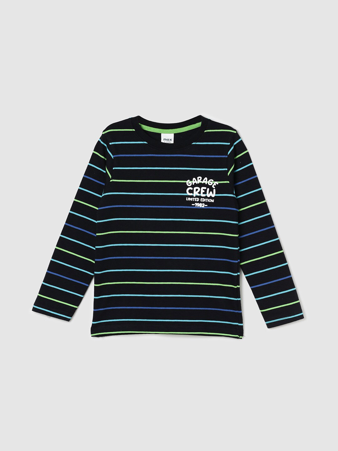 

max Boys Black Striped Pure Cotton T-shirt