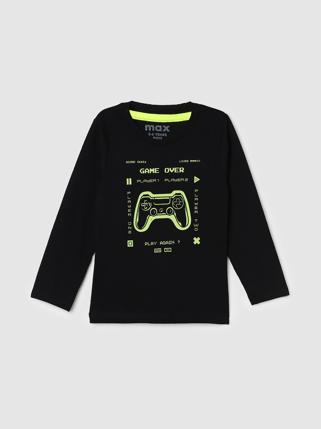 

max Boys Graphic Printed Pure Cotton T-shirt, Black