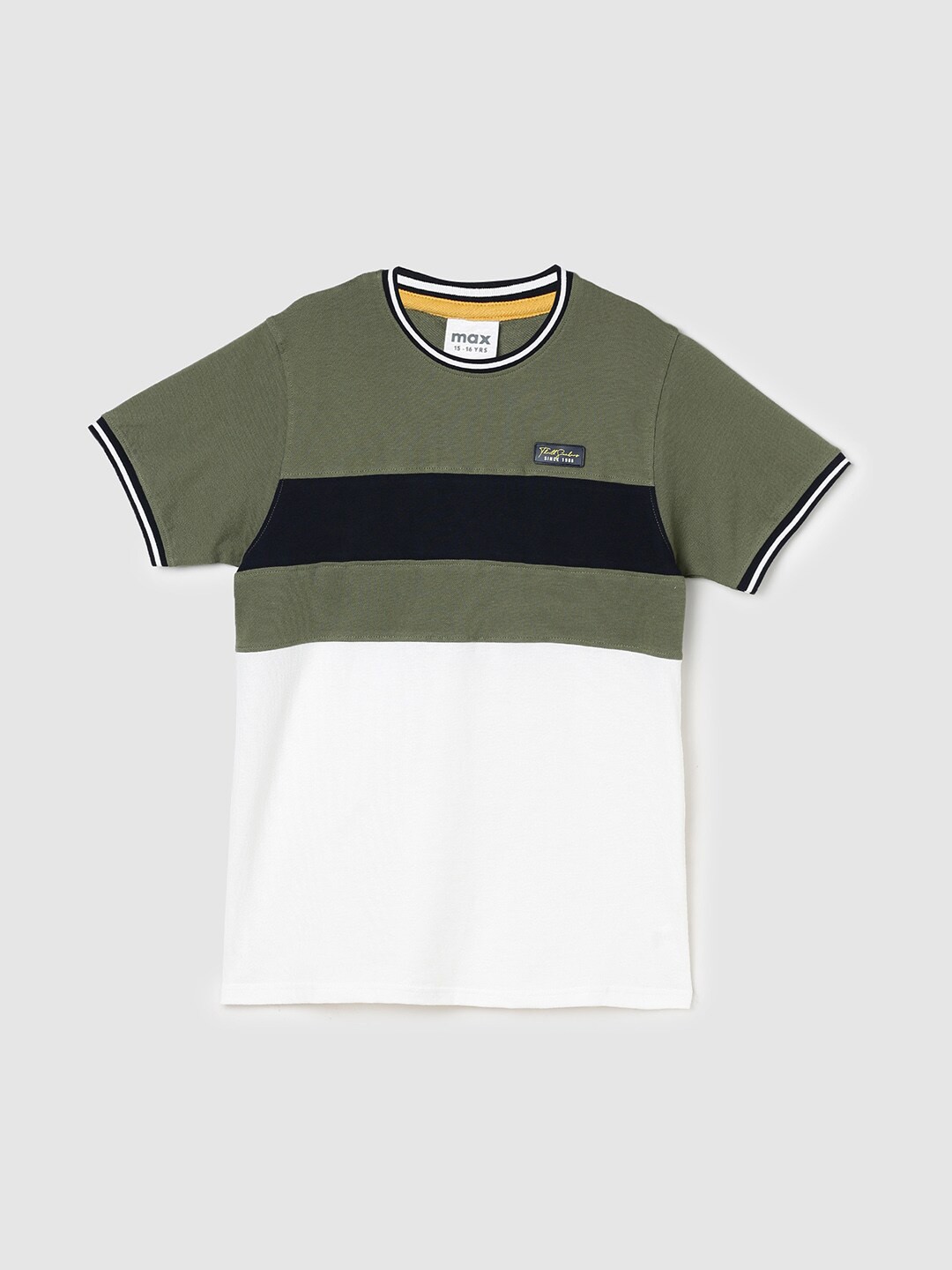 

max Boys Colourblocked Pure Cotton T-shirt, Olive