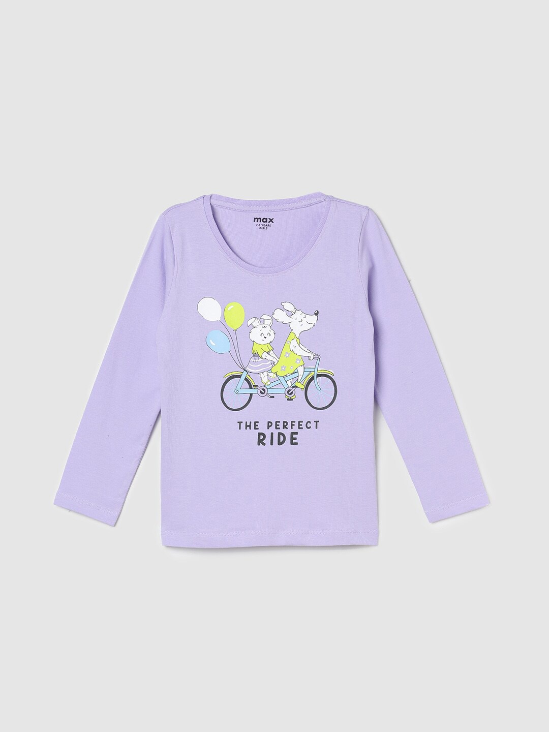 

max Girls Graphic Printed Pure Cotton T-shirt, Purple