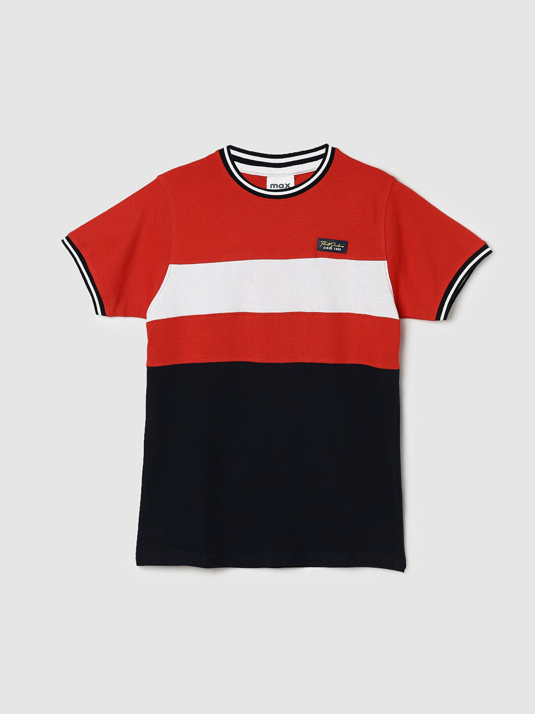 

max Boys Colourblocked Round Neck Pure Cotton T-shirt, Red
