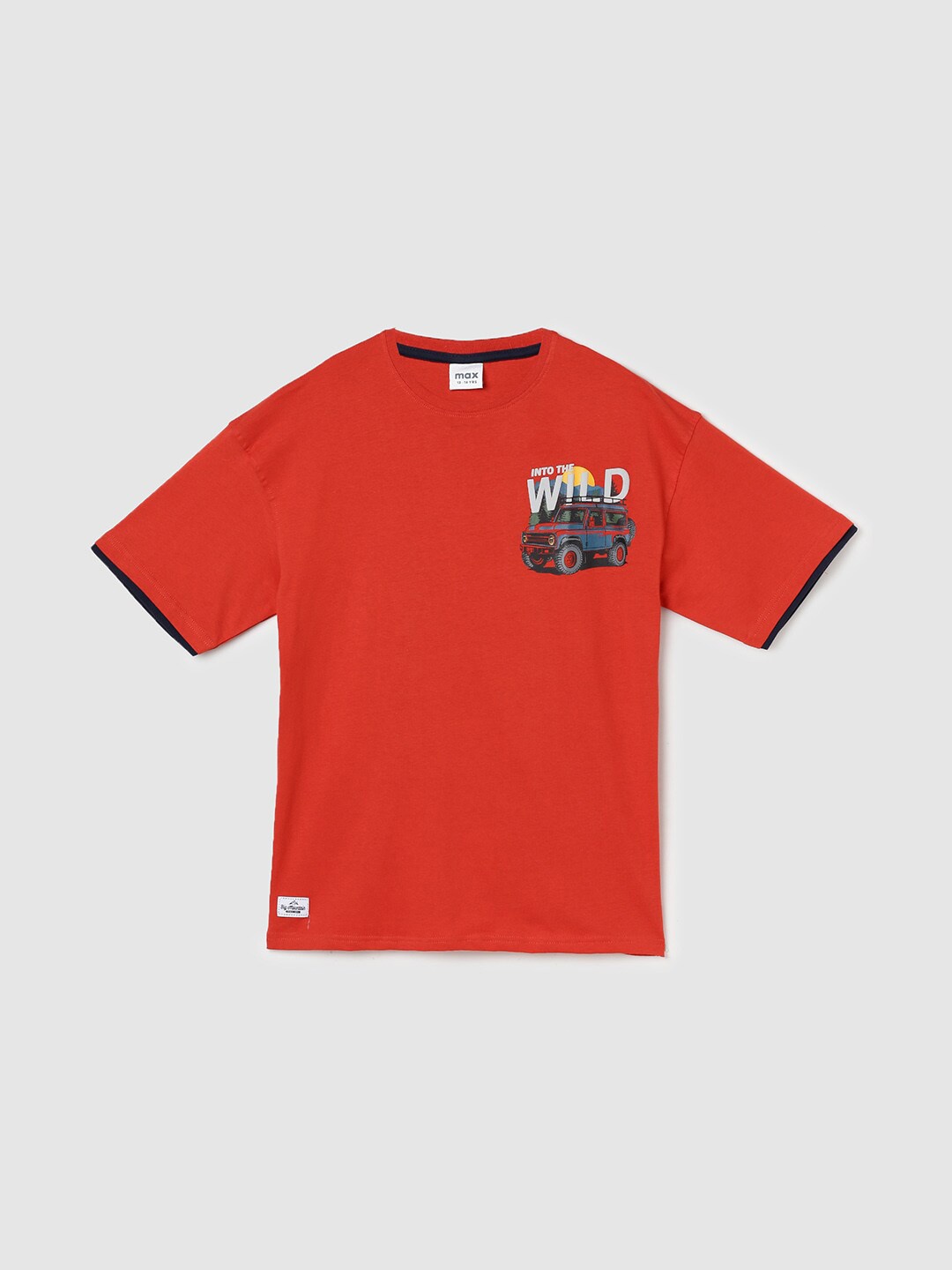 

max Boys Printed Round Neck Cotton T-shirt, Red