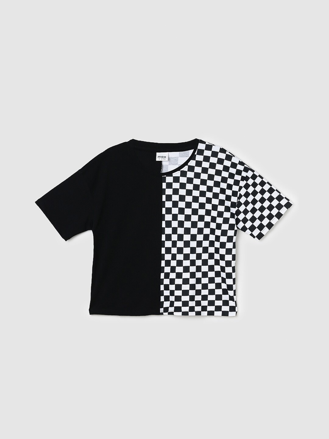 

max Girls Colourblocked Pure Cotton T-shirt, Black
