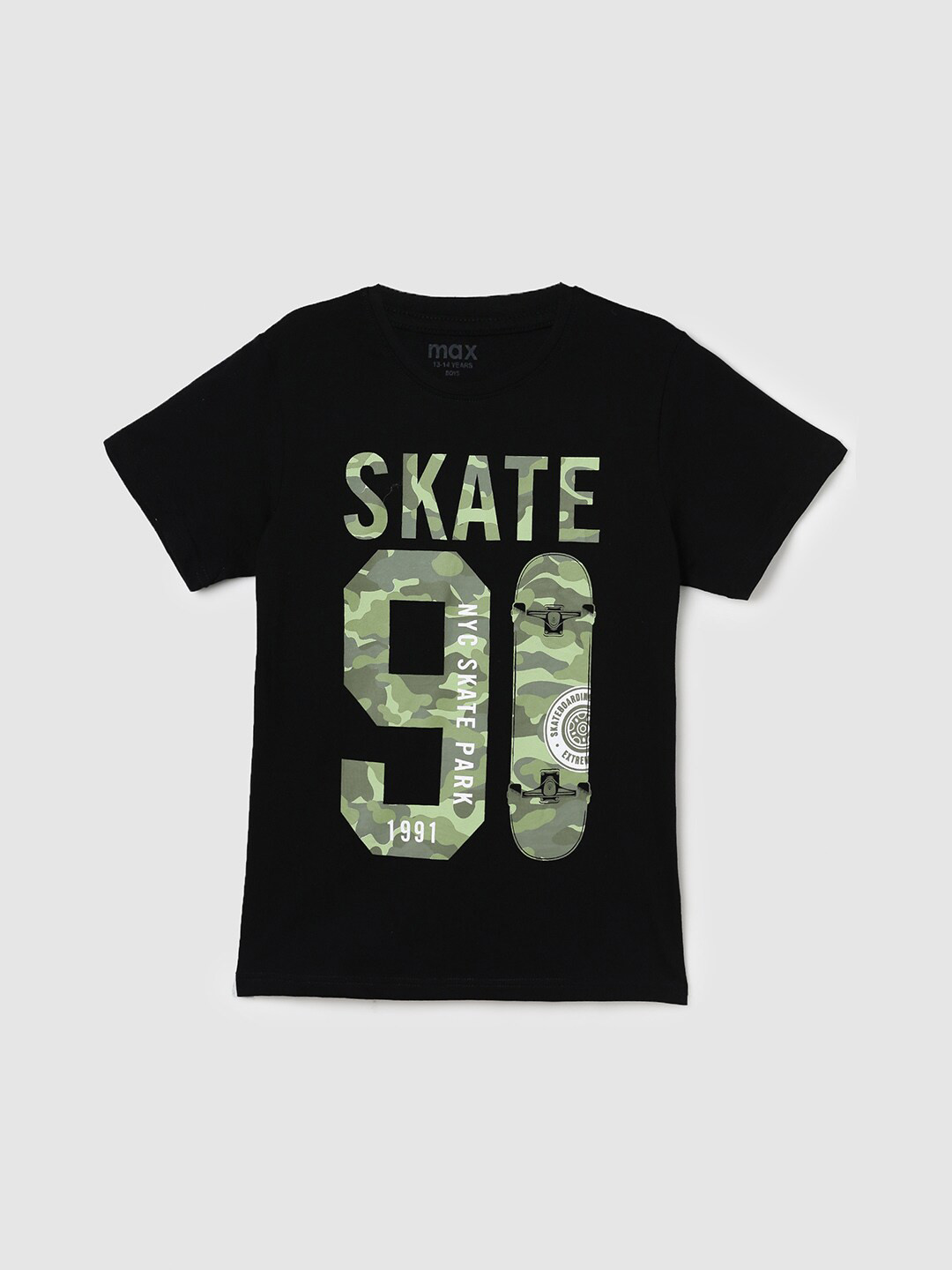 

max Boys Typography Printed Pure Cotton T-shirt, Black