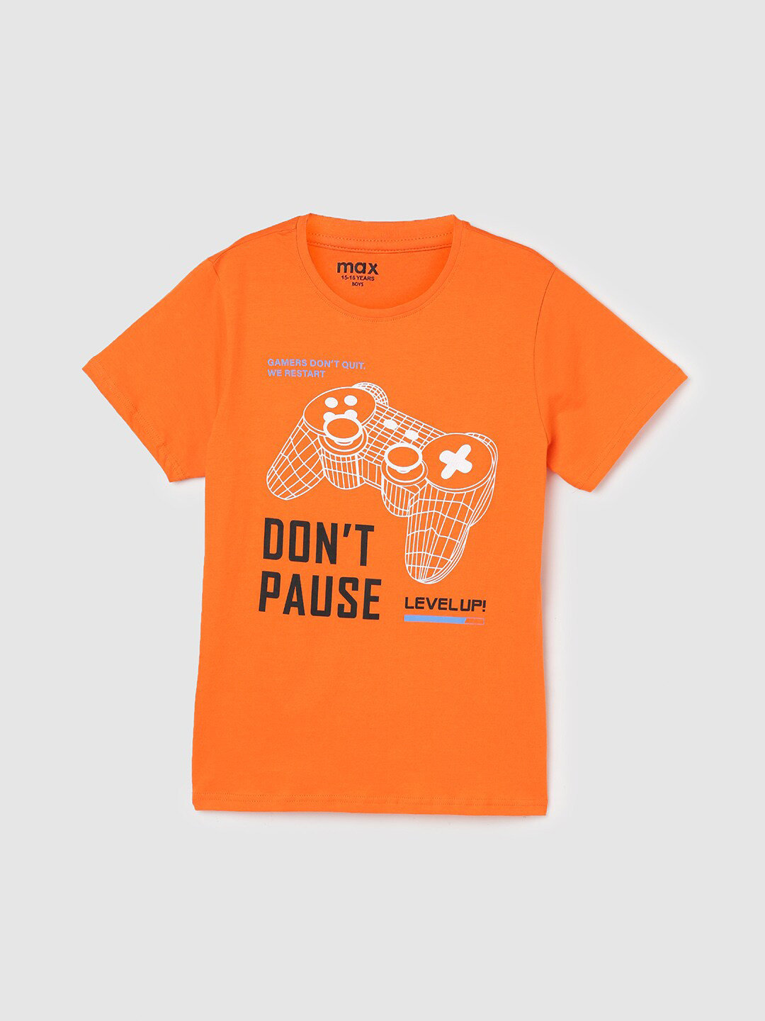 

max Boys Typography Printed Pure Cotton T-shirt, Orange