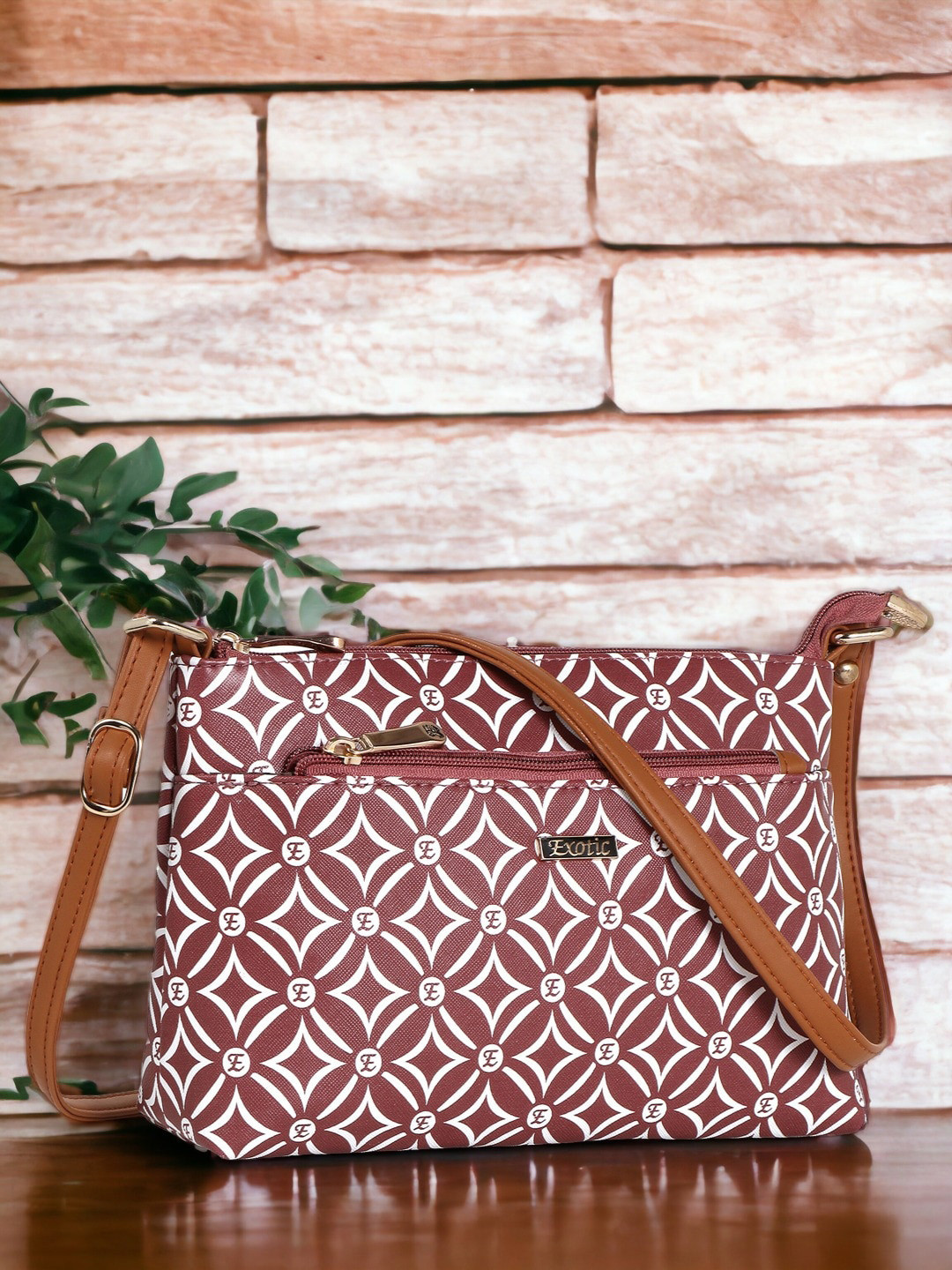 

Exotic Geometric Printed Structured Sling Bag, Purple