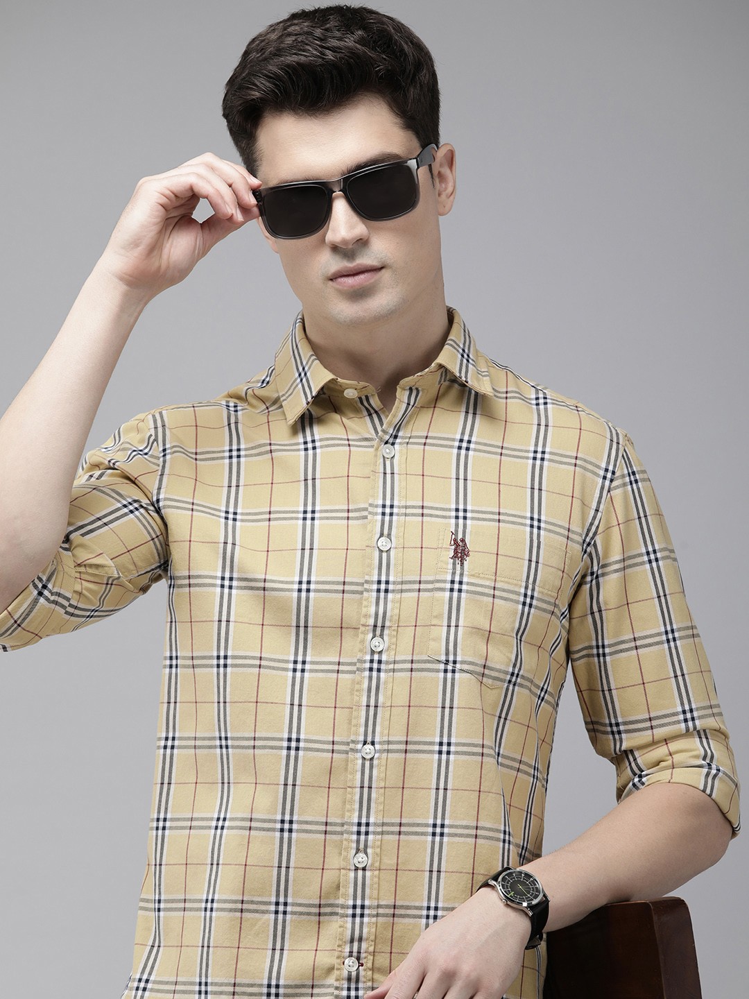 

U.S. Polo Assn. Pure Cotton Tailored Fit Checked Casual Shirt, Beige