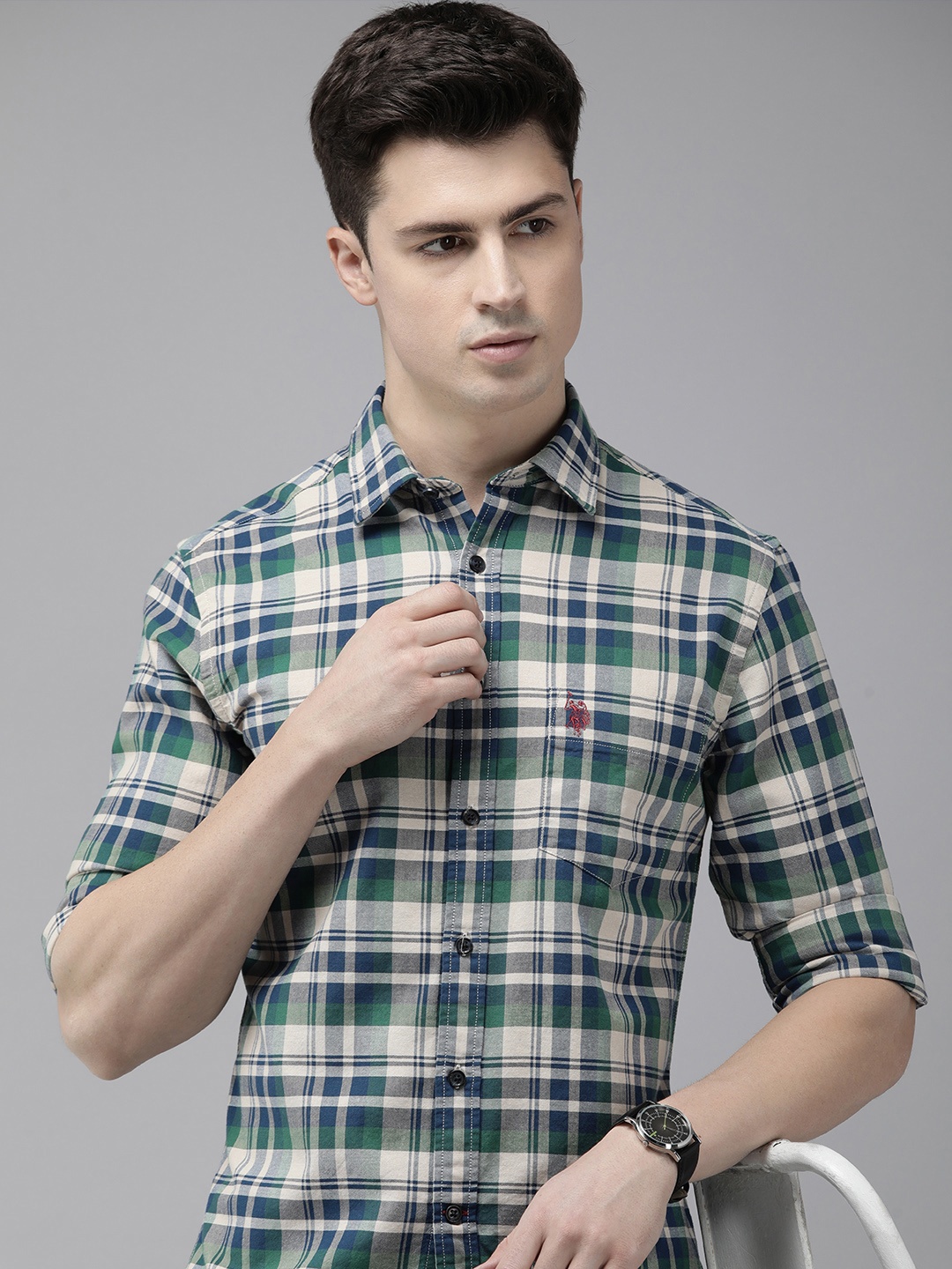 

U.S. Polo Assn. Pure Cotton Tailored Fit Checked Casual Shirt, Navy blue