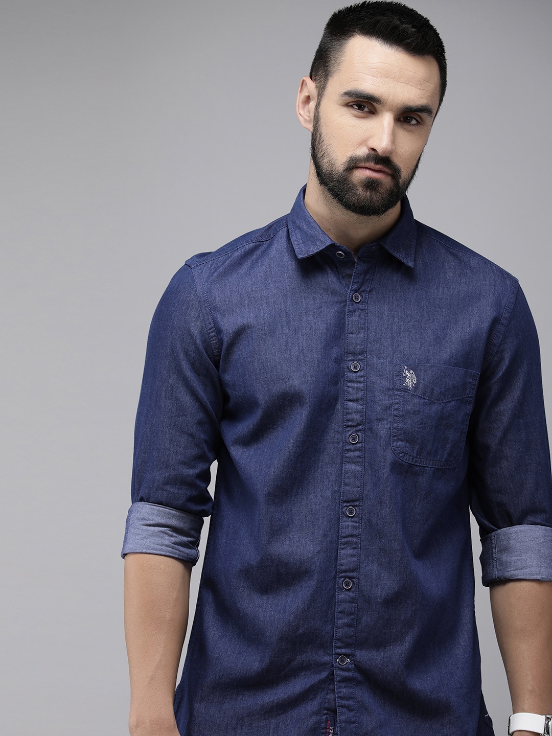 

U.S. Polo Assn. Denim Co. Solid Slim Fit Pure Cotton Casual Shirt, Blue