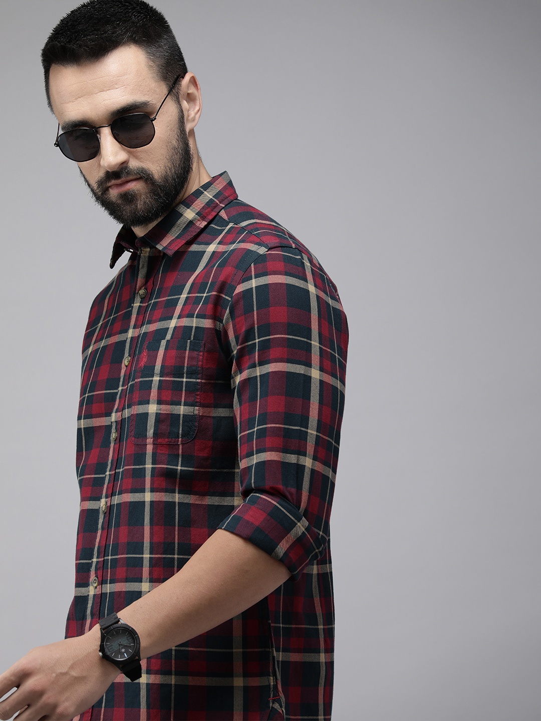 

U.S. Polo Assn. Denim Co. Slim Fit Checked Pure Cotton Casual Shirt, Navy blue
