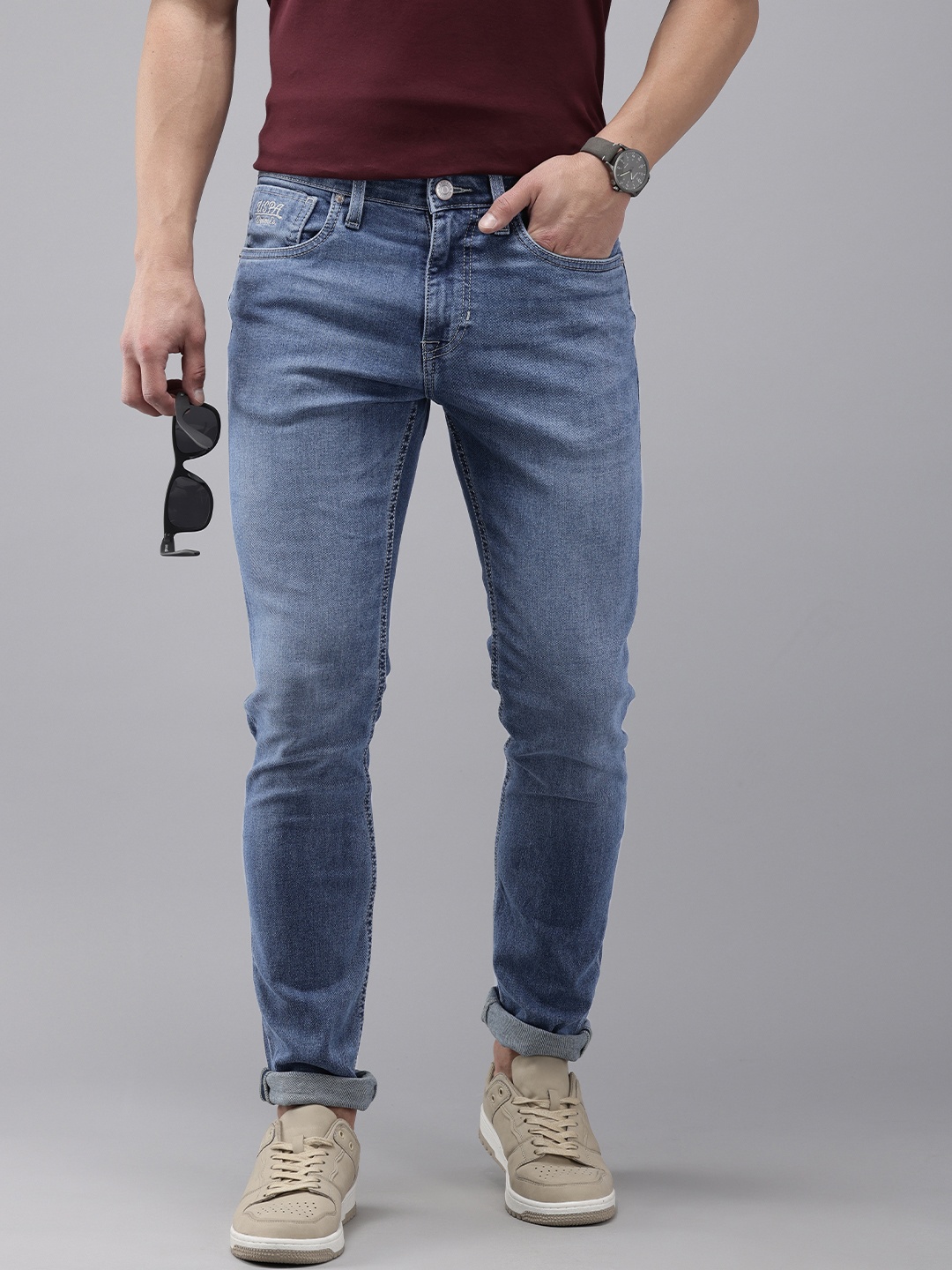 U.S. Polo Assn. Denim Co. Men Brandon Slim Fit Heavy Fade Stretchable Jeans, Blue