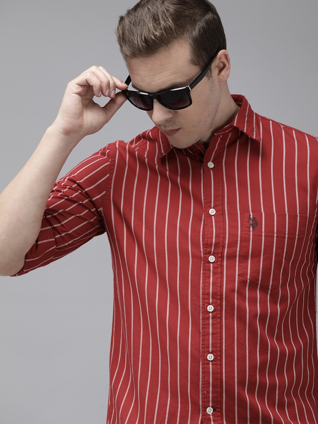 

U.S. Polo Assn. Pure Cotton Tailored Fit Opaque Striped Casual Shirt, Red