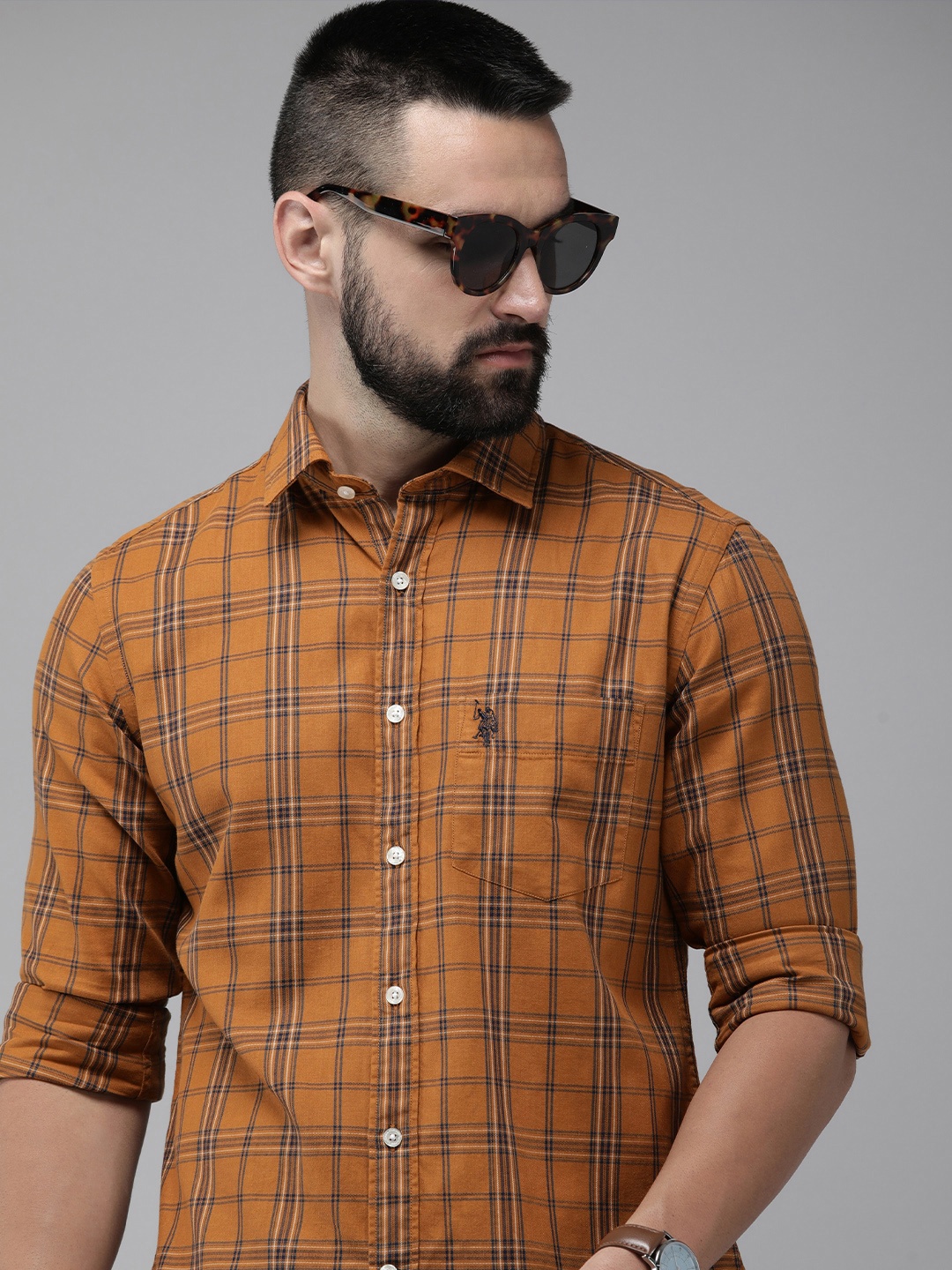 

U.S. Polo Assn. Tailored Fit Tartan Checked Pure Cotton Casual Shirt, Brown