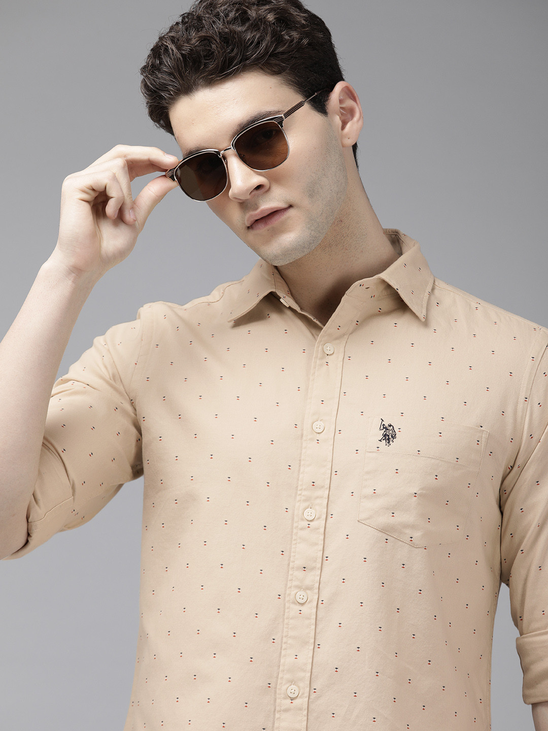 

U.S. Polo Assn. Pure Cotton Tailored Fit Opaque Printed Casual Shirt, Beige