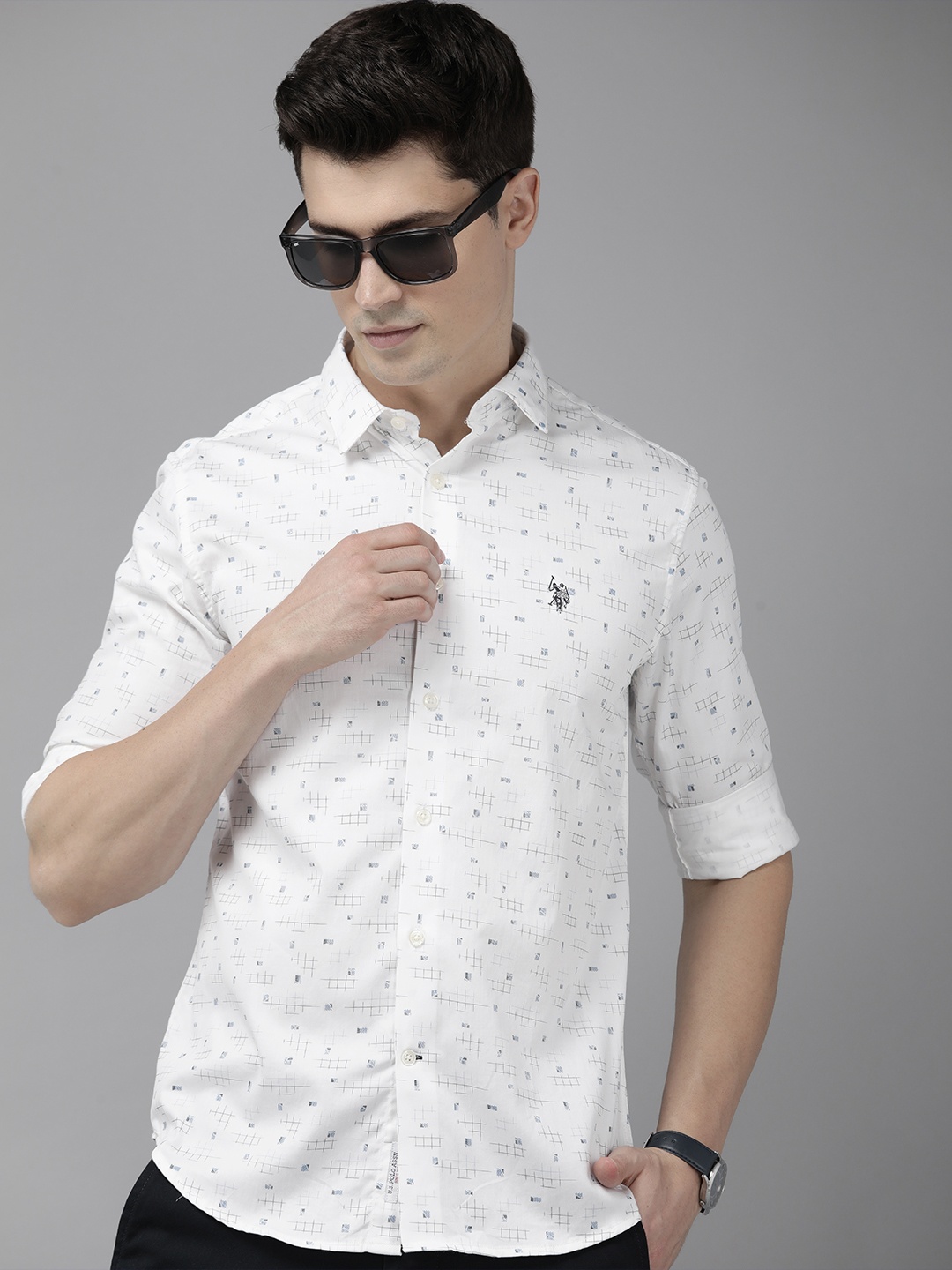 

U.S. Polo Assn. Pure Cotton Tailored Fit Geometric Printed Casual Shirt, White