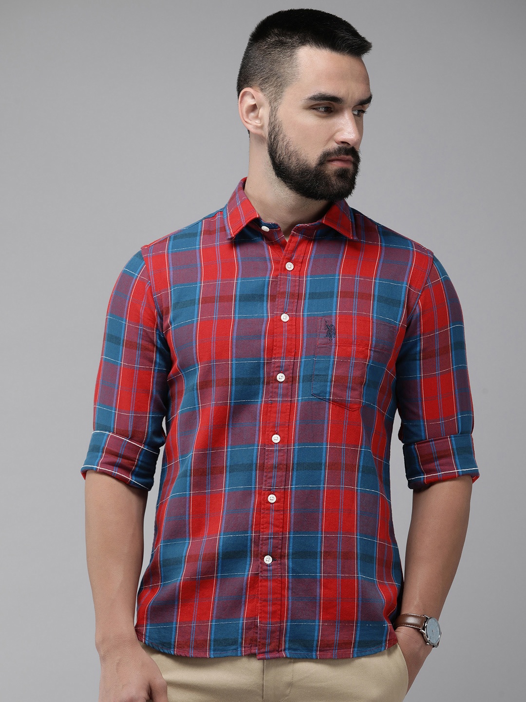 

U.S. Polo Assn. Pure Cotton Tailored Fit Checked Casual Shirt, Red