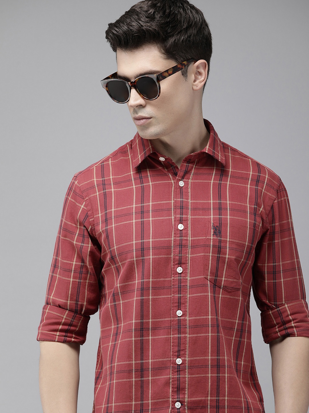 

U.S. Polo Assn. Pure Cotton Tailored Fit Checked Casual Shirt, Red