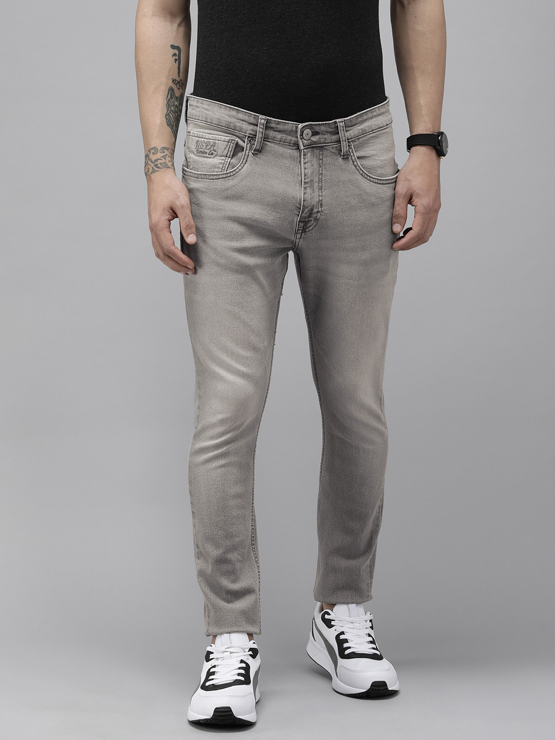 

U.S. Polo Assn. Denim Co. Men Mid Rise Slim Fit Light Fade Stretchable Jeans, Grey