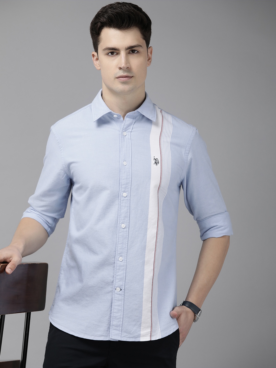 

U.S. Polo Assn. Pure Cotton Tailored Fit Striped Casual Shirt, Blue