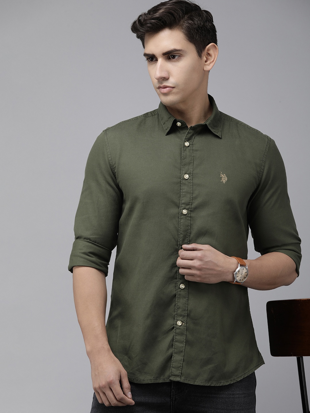 

U.S. Polo Assn. Denim Co. Solid Slim Fit Casual Shirt, Olive