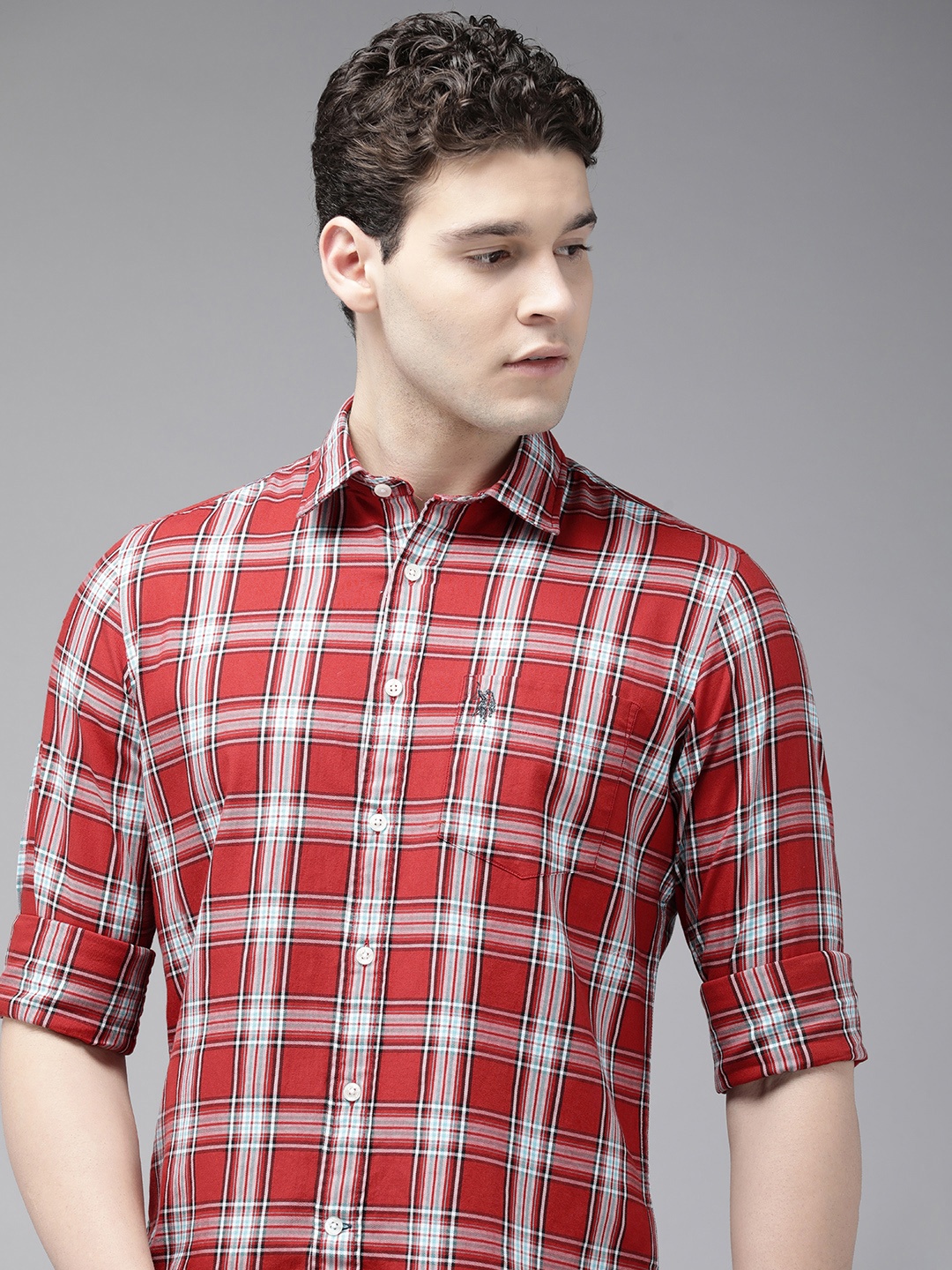 

U.S. Polo Assn. Pure Cotton Tailored Fit Tartan Checked Casual Shirt, Red