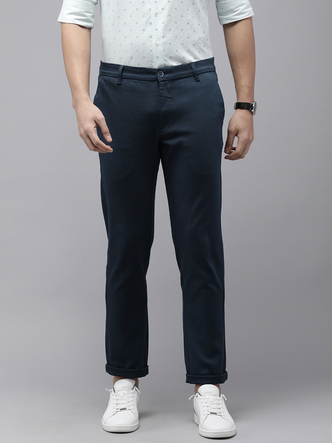 

U.S. Polo Assn. Men Textured Denver Slim Fit Chinos Trousers, Navy blue