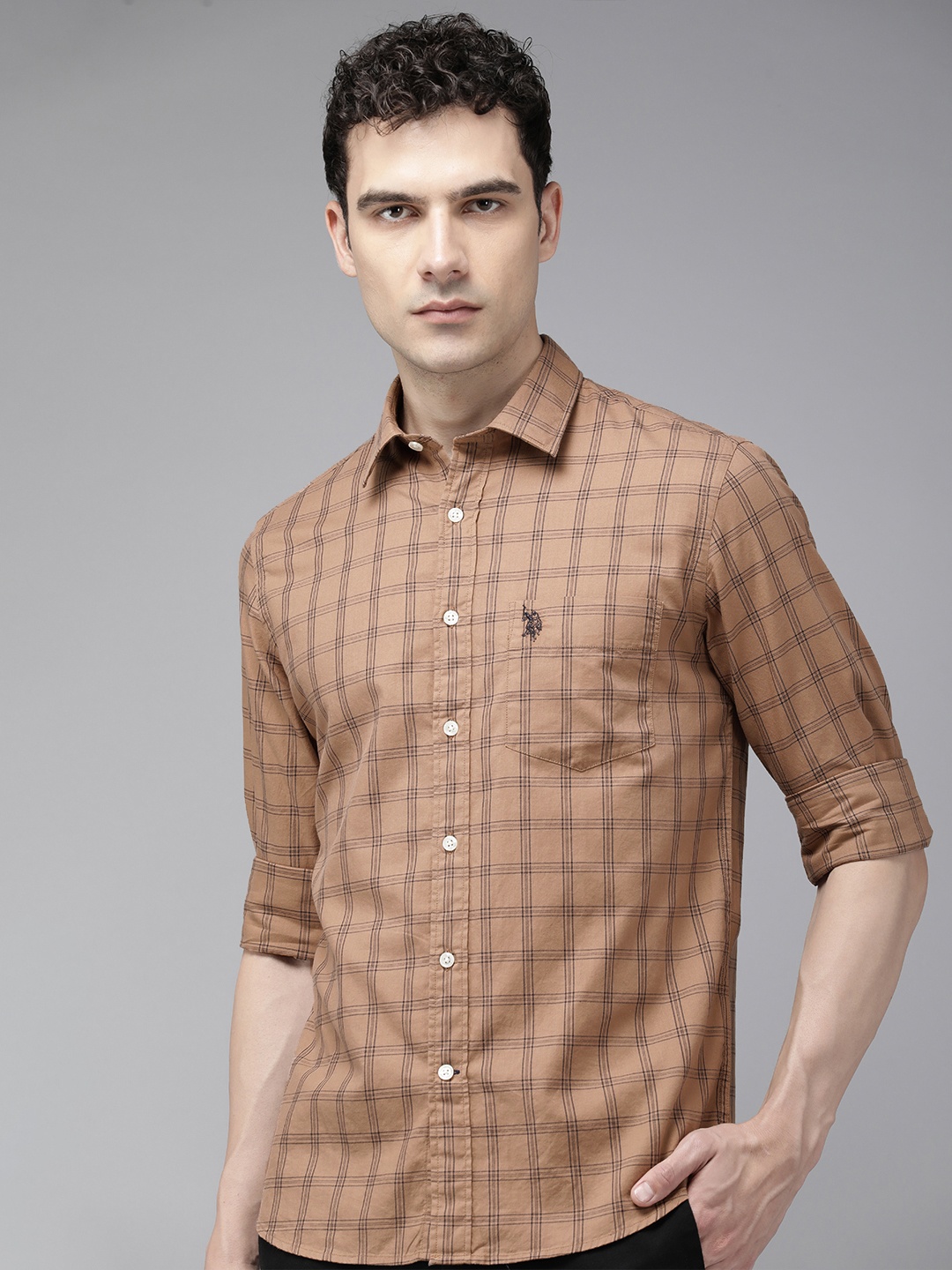 

U.S. Polo Assn. Pure Cotton Tailored Fit Tartan Checked Casual Shirt, Brown