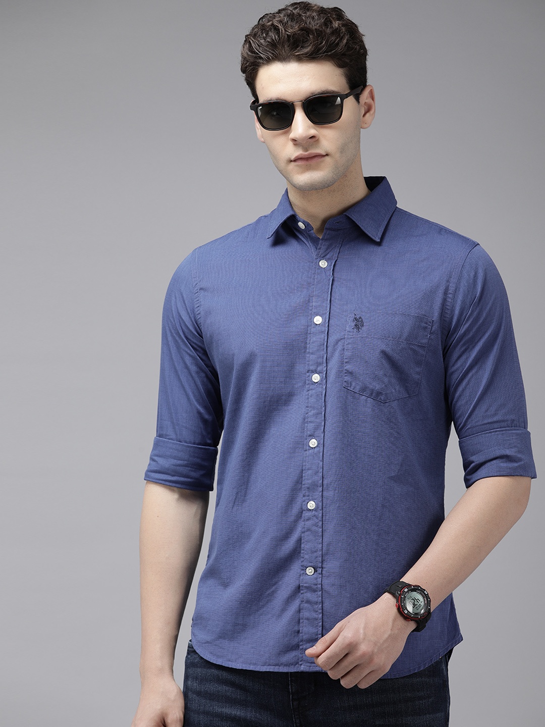 

U.S. Polo Assn. Pure Cotton Tailored Fit Opaque Casual Shirt, Blue