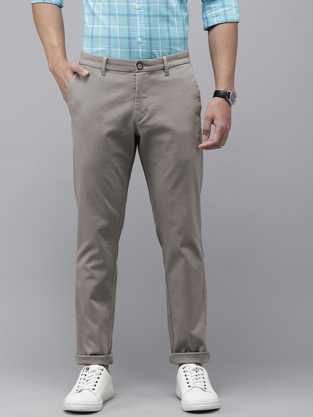 

U.S. Polo Assn. Men Textured Austin Slim Fit Chinos Trousers, Grey