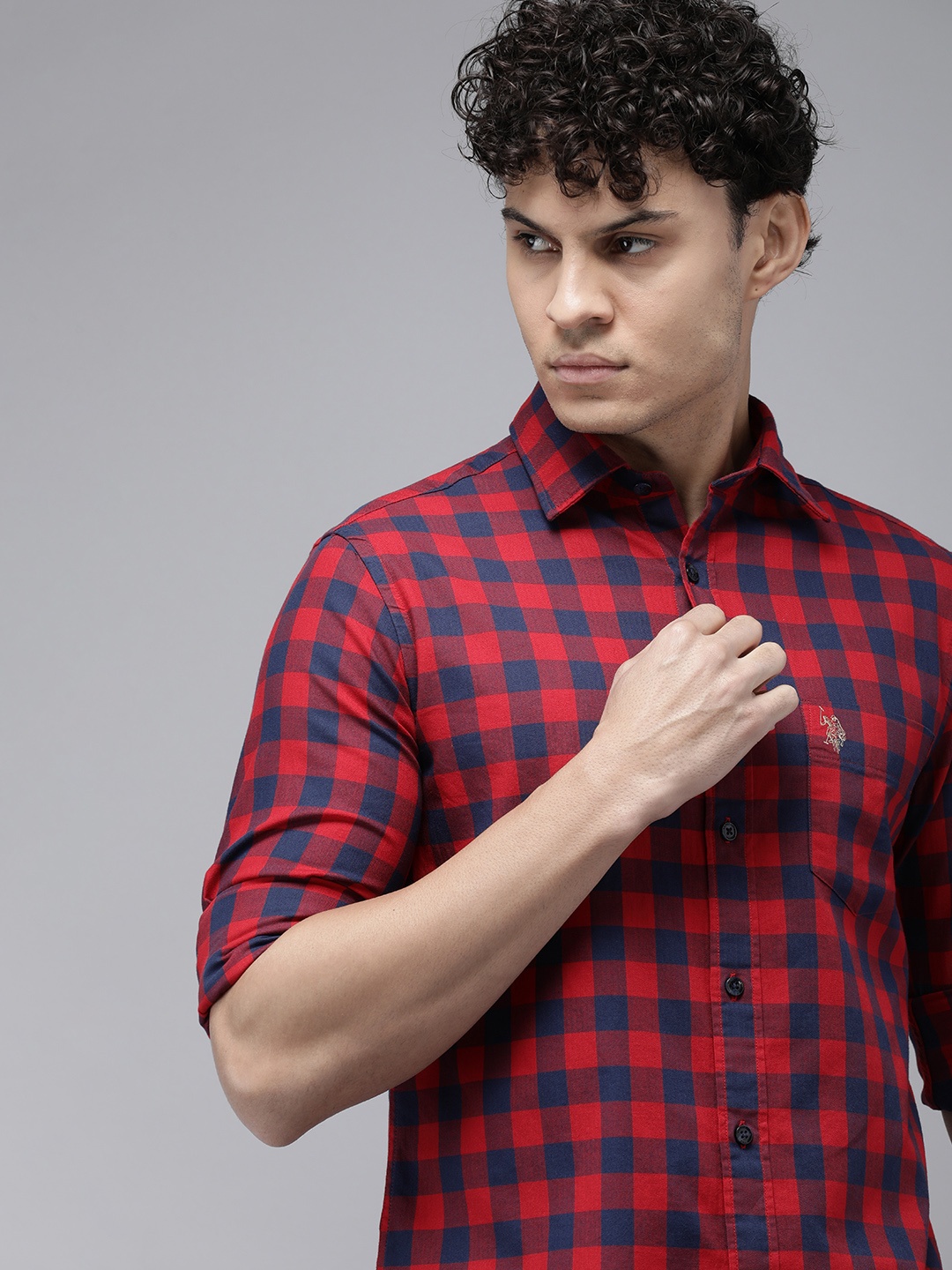 

U.S. Polo Assn. Pure Cotton Tailored Fit Buffalo Checks Opaque Casual Shirt, Red