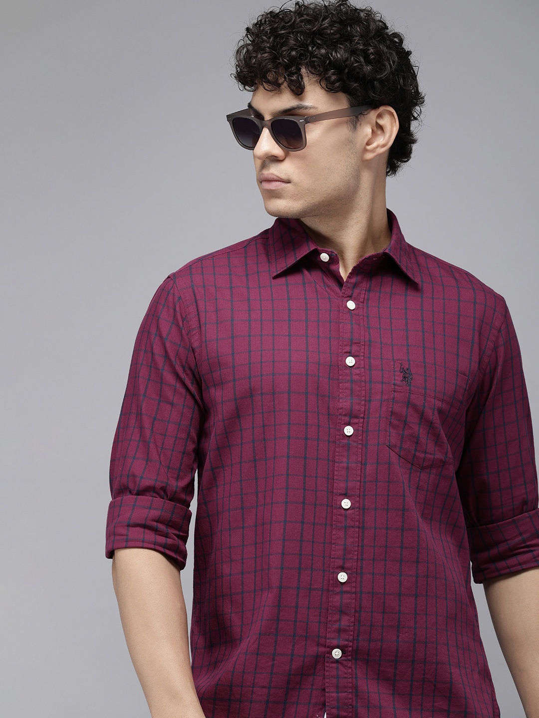 

U.S. Polo Assn. Pure Cotton Tailored Fit Checked Casual Shirt, Magenta