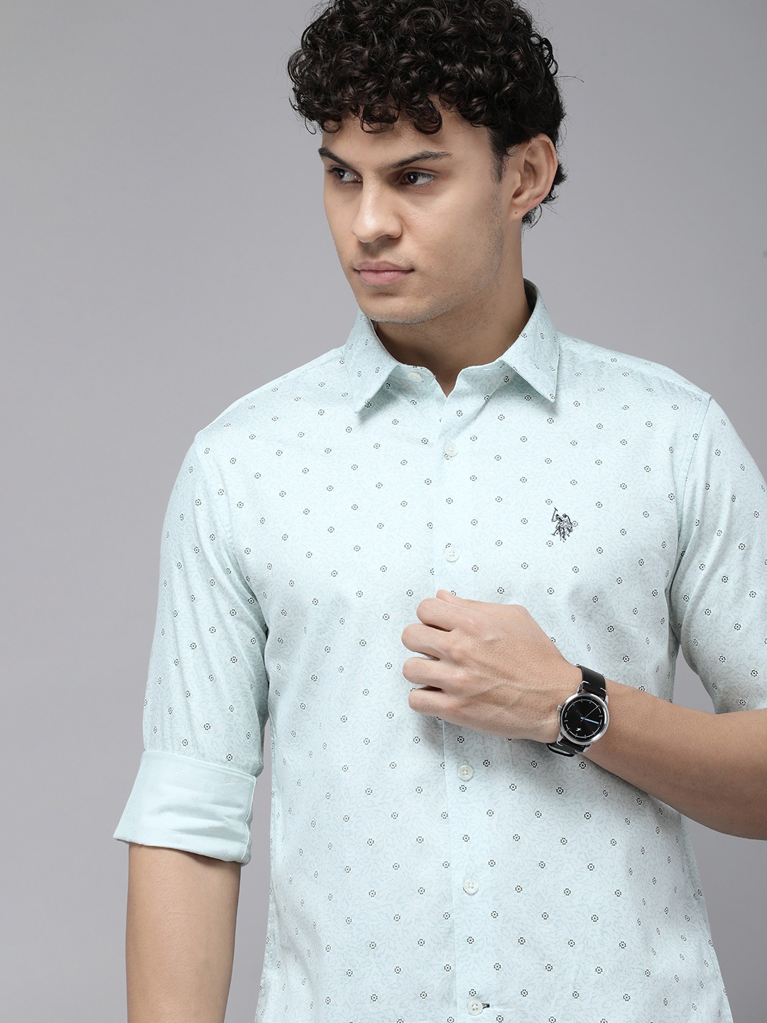 

U.S. Polo Assn. Pure Cotton Tailored Fit Floral Printed Casual Shirt, Green