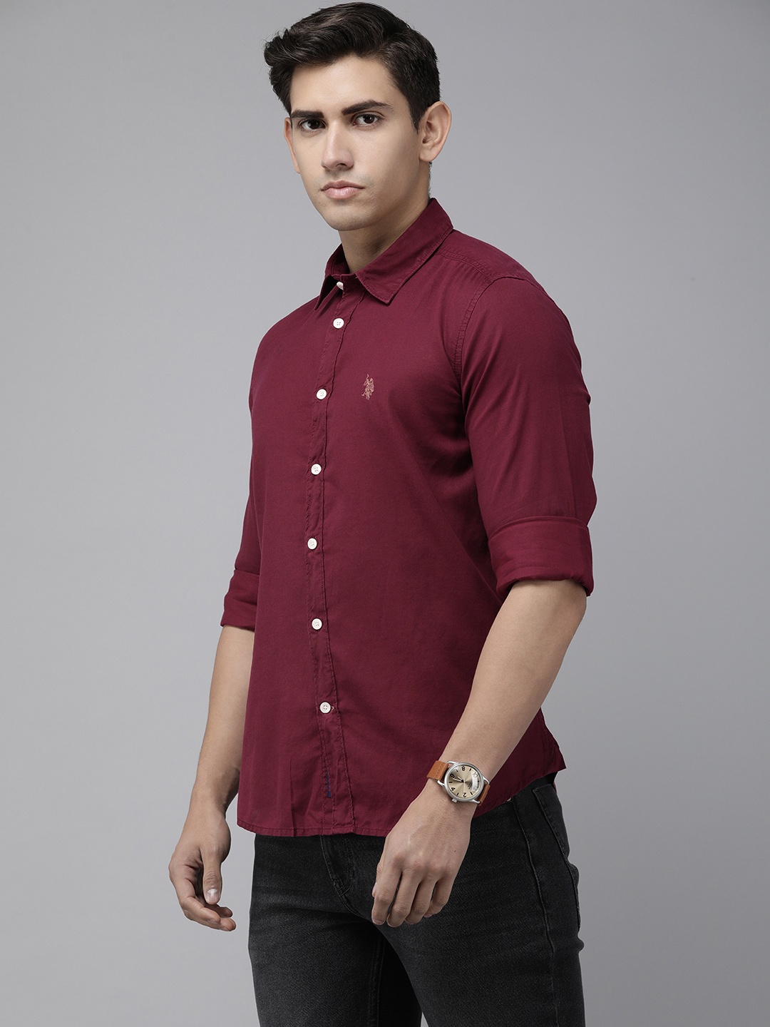 

U.S. Polo Assn. Denim Co. Solid Slim Fit Casual Shirt, Maroon