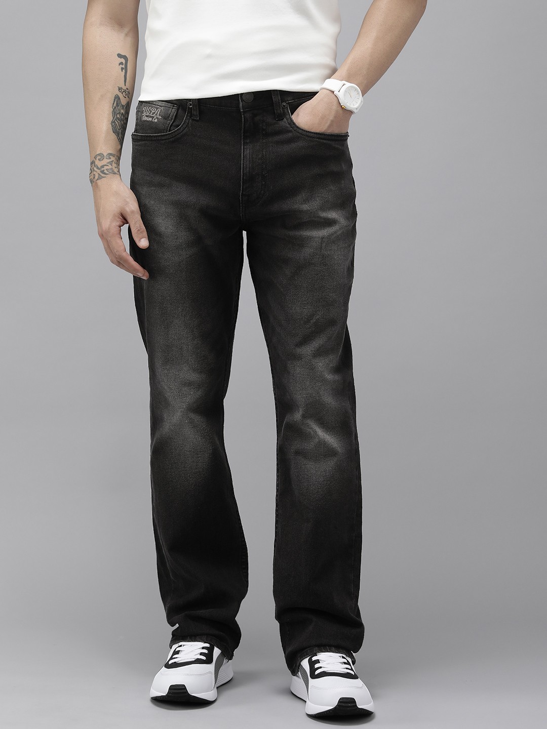 

U.S. Polo Assn. Denim Co. Men Bootcut Light Fade Stretchable Jeans, Black