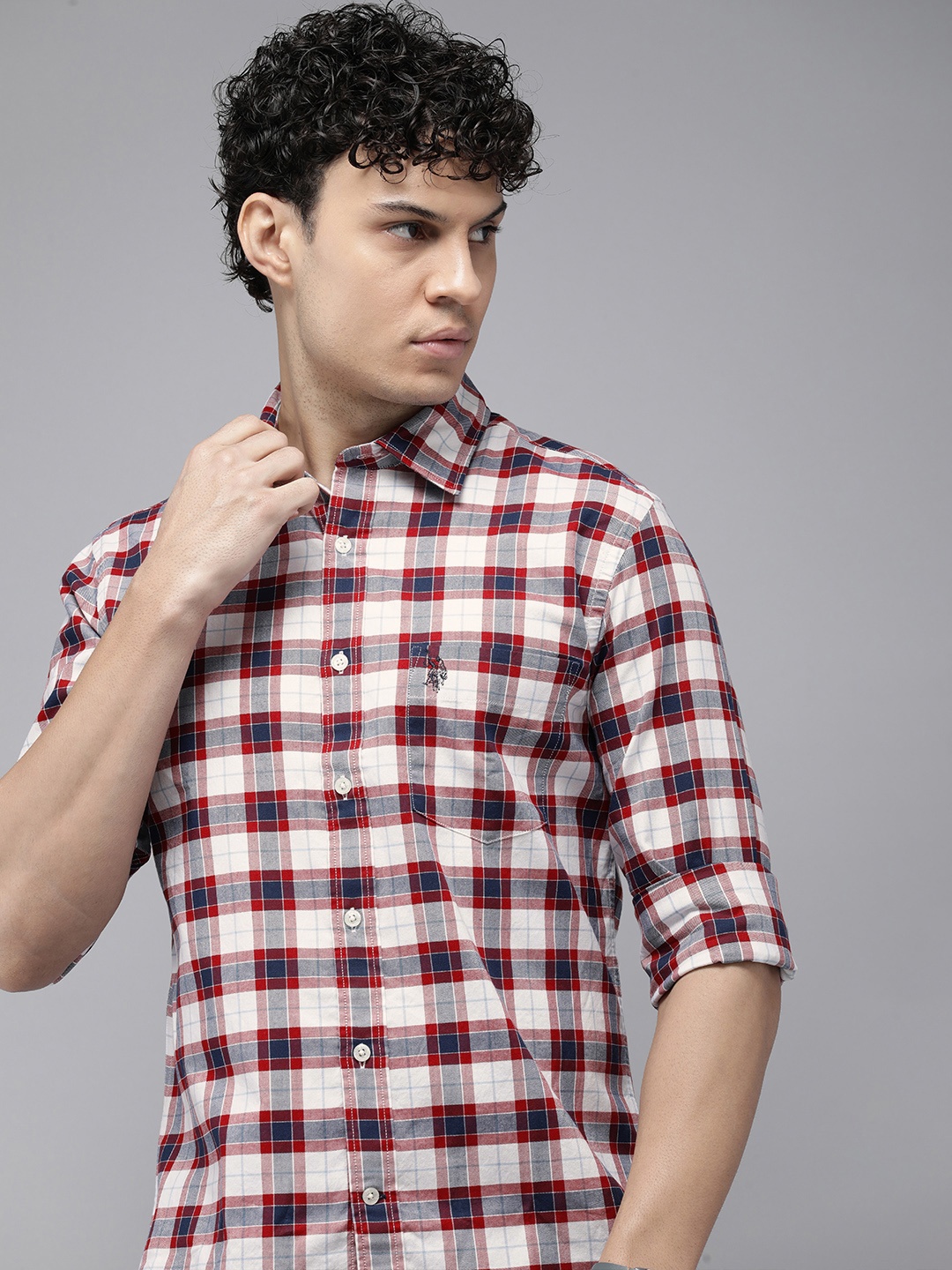 

U.S. Polo Assn. Pure Cotton Tailored Fit Checked Casual Shirt, Red