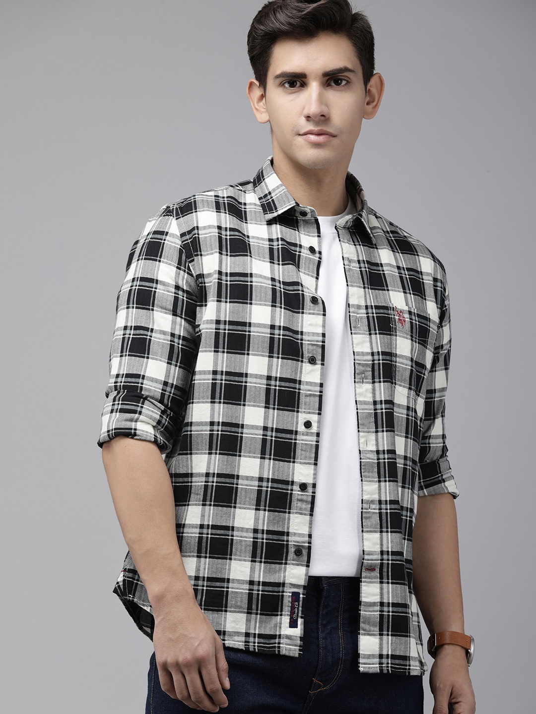 

U.S. Polo Assn. Denim Co. Pure Cotton Slim Fit Opaque Checked Casual Shirt, Black