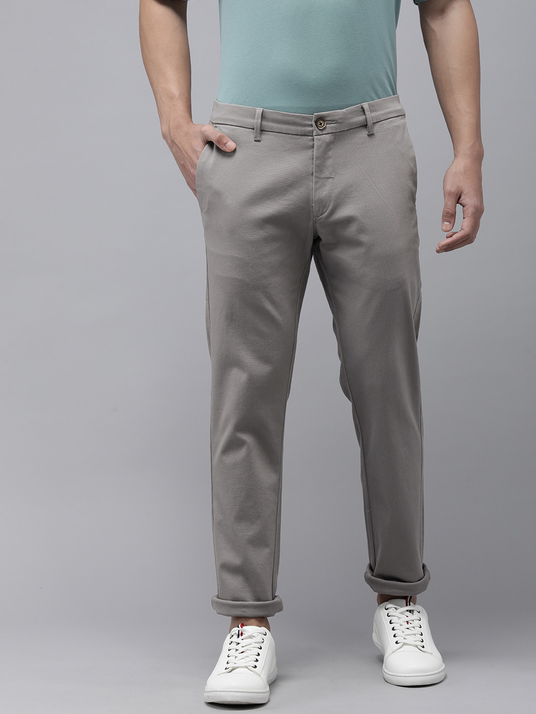 

U.S. Polo Assn. Men Mid-Rise Textured Slim Fit Chinos Trousers, Grey