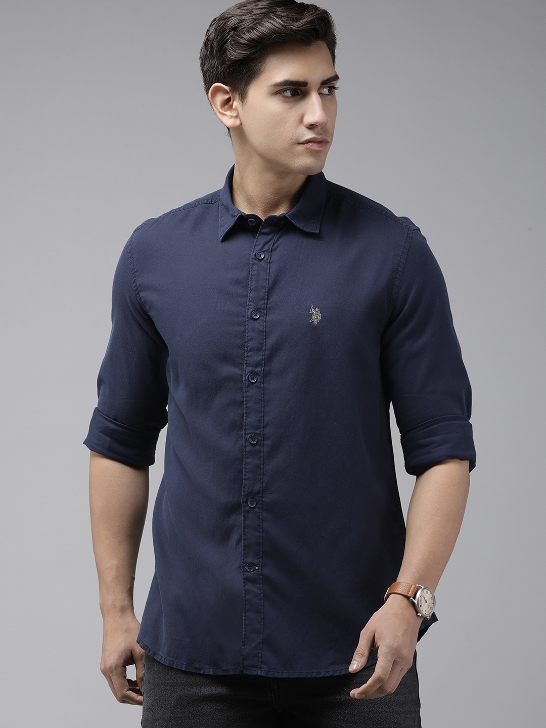 

U.S. Polo Assn. Denim Co. Solid Slim Fit Casual Shirt, Navy blue