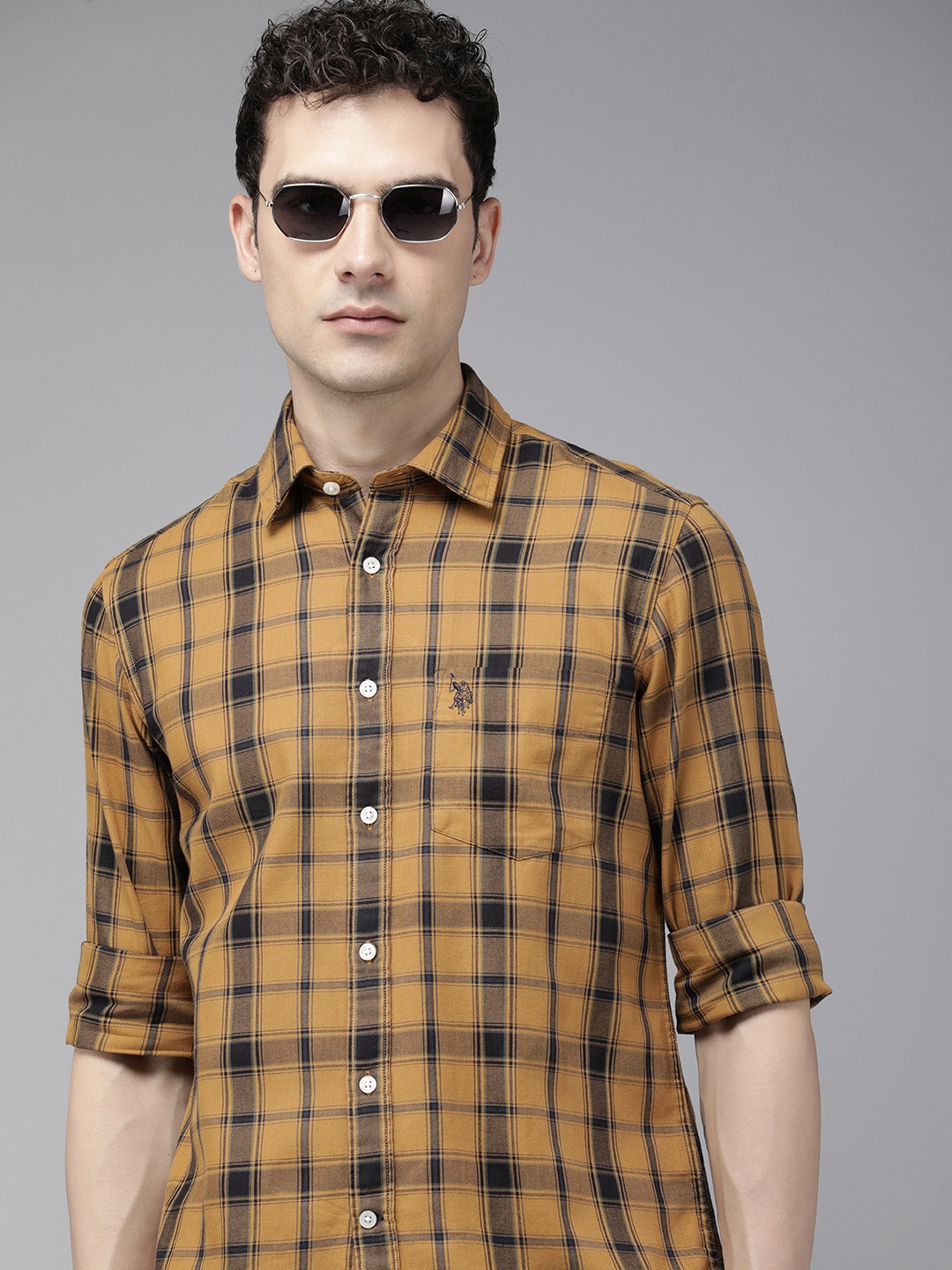 

U.S. Polo Assn. Pure Cotton Tailored Fit Tartan Checked Casual Shirt, Brown