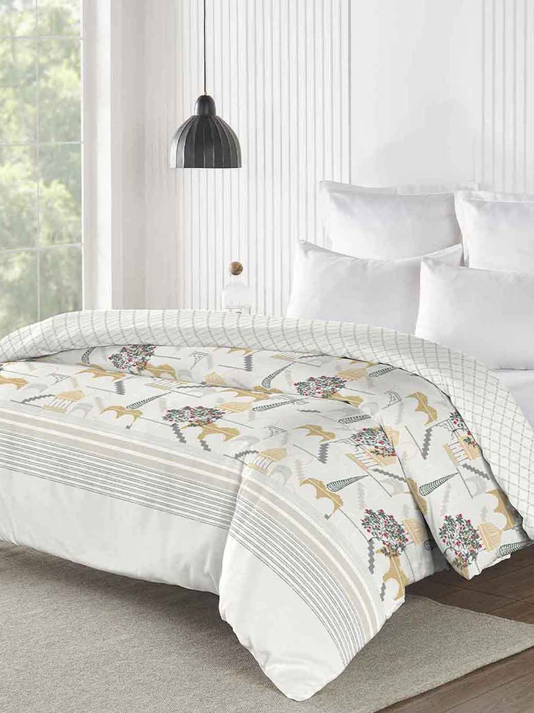 

MYTRIDENT White & Beige Ethnic Motifs AC Room Cotton 150 GSM Double Bed Comforter