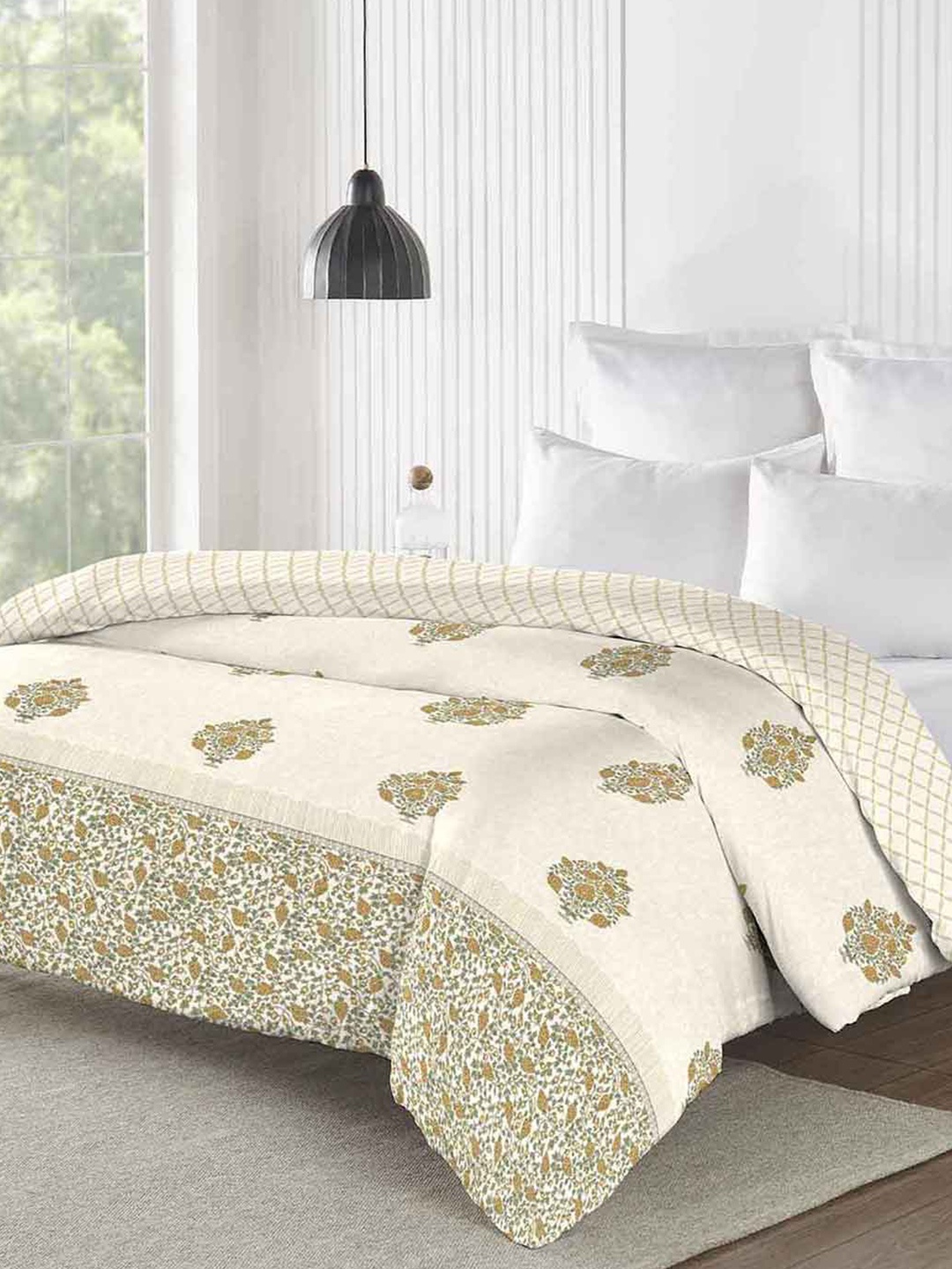 

MYTRIDENT Cream-Coloured & Mustard Yellow AC Room Cotton 150 GSM Double Bed Comforter